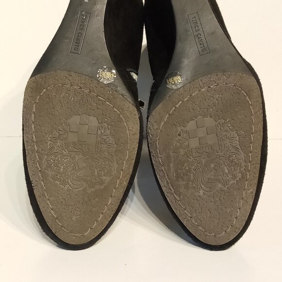 VINCE CAMUTO Booties  sz 6.5  DENA  Black  Suede  Side Zip  Strap/Buckle  Wedge - Picture 9 of 11